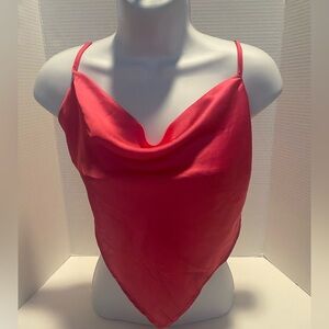 Japra Size Small Vibrant Pink Satin Bandana Style Cowl Neck Tie BackTop